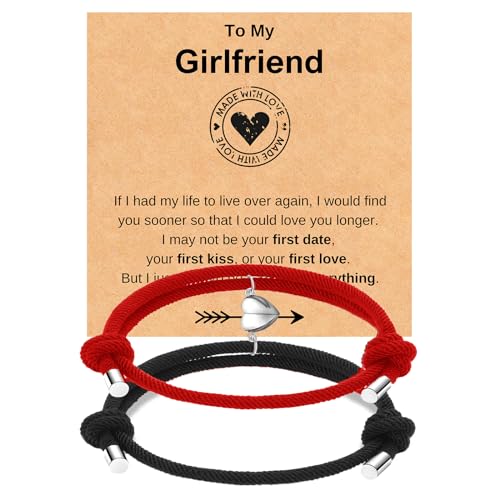 TERRISHE Bracelets de couple en Forme de Cœur Magnétique, Cadeaux de Couple pour Sa Petite Amie, Aimant d'Amour, Bracelets Assortis en Corde Tissée à La Main, Cadeau d'Anniversaire, de Saint-Valentin