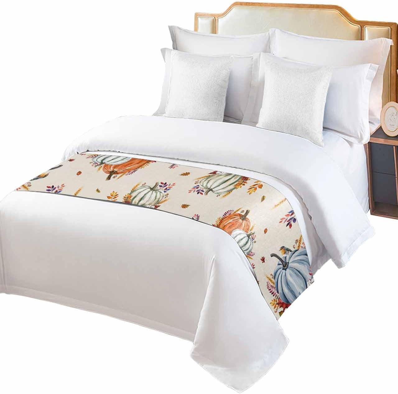 Smile Sunflower Thanksgiving Bed Runner Scarf Thanksgiving Orange Black Plaid Bedding Scarf Decorative Bed Runners Cover for Home Bedroom Hotel Wedding Room Bed Scarf for Foot of Bed Full 83x20in