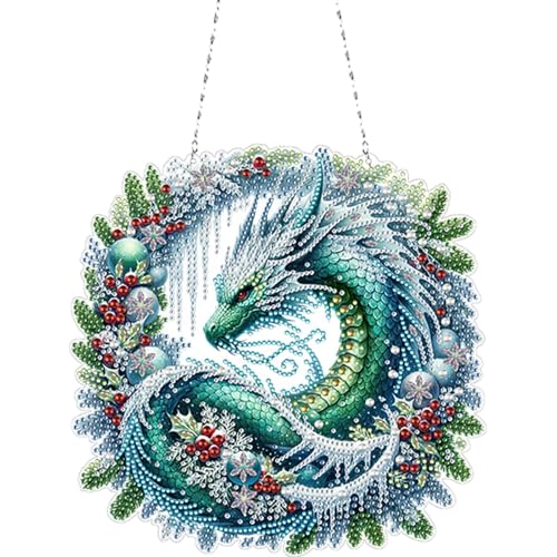 5D Diamond Art Painting Kits Hanging Pendant Dragon Wreath, DIY Crystal Art Hanging Sign Special Shaped Gem Art Ornament Kit for Home Décor and Gift, Double Sided, Box Package