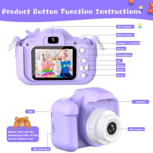 Dwfit Upgrade Selfie Kids Camera, Christmas Birthday Gifts For Boys Girls Age 3-12, Hd Kids Digital Video Cameras For Toddler With Cartoon Soft Silicone Cover, Portable Toy For 3 4 5 6 7 8 Years Old #TOP6