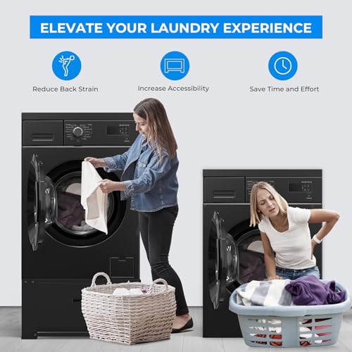 2 Pack Washer Dryer Pedestal with Drawer - 29" Laundry Pedestals for Washer and Dryer Stand, Steel Washing Machine Stand Raiser, 14.3'' Height Black