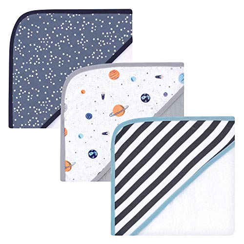 Image of Hudson Baby Unisex Baby Cotton Rich Hooded Towels, Space, One Size