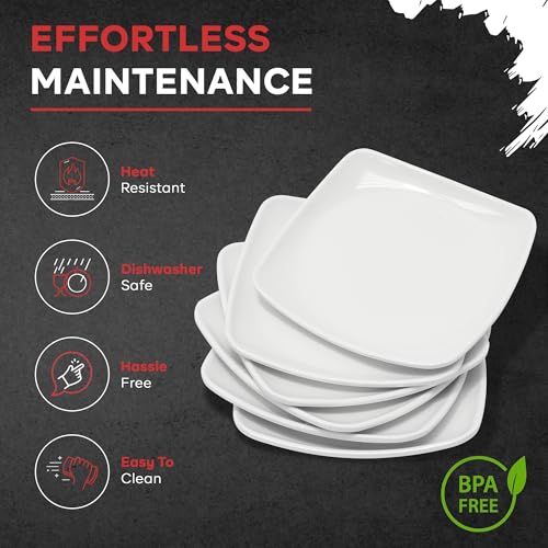 Mr. Tazoi 6 Inch White Melamine Plates Set of 6 – Small Plates for Sushi, Appetizers, Salads, Desserts, or Snacks – Durable, Lightweight, Dishwasher Safe by Mr Tazoi - Image 5