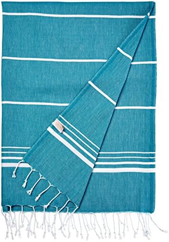 Cacala Turkish Beach Towels Quick Dry Prewashed for Soft Feel Extra Large Blanket Peshtemal for Bathroom, Travel, Pool, Swim, Yoga, Face, Hair and Gym Paradise, 37 in x 70 in, Aqua