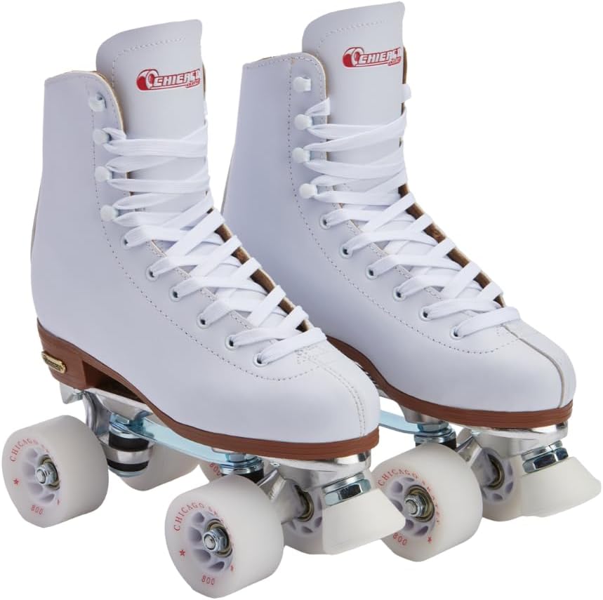 Chicago Deluxe Quad Roller Skates for Men & Women - Leather High-Top Indoor/Outdoor Skates w/ 60mm Urethane Wheels & Semi-Precision Bearings