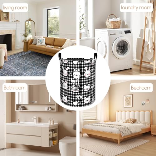 Image of Cute Cat Laundry Basket, Peony Flower Design Foldable Oxford Cloth, Waterproof Dirty Clothes Hamper with Handles, Clothing Storage Bucket Toy Organizer for Bathroom Bedroom Dorm, 19.7 inchx15.7 inch