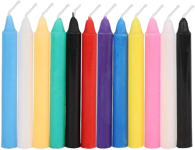 Magic Spell Candles, Protection Candle Black, White, Purple, Dark Blue, Light Blue, Orange, Green, Red, Yellow, Pink Ideal for Candle Magic Rituals & Ceremonies, Pack of 12 (Mixed Colour)