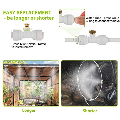 Outdoor Patio Misting System Pre-assembled - Misting Line 59FT(18M) with 26 Brass Mist Nozzles, Outdoor Misters for Patio, Fan, Garden, Greenhouse, Trampoline for waterpark - 3/4\'\' Adapter, White