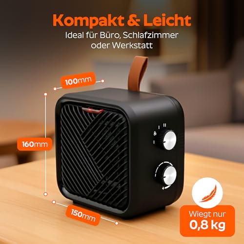 3 in 1 Keramik Elektro Heizlüfter – Elektroheizung klein & leiser Heizungslüfter mit Thermostat (1000/1500 W + 4 W Ventilator), energiesparender elektrischer Heizer/Heizgebläse für Innenräume – Bild 5