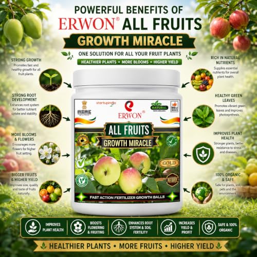 Image of Erwon All Fruits GROWTH MIRACLE Fertilizer, Fast Action Organic Granules for rapid Growth and Heavy Flowering and Bigger Fruits. (200 gm)