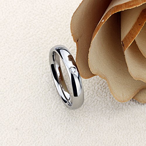Free Engraving Personalized Stainless Steel Wedding Band Ring 4MM Single CZ Accented Domed Classy Ring2