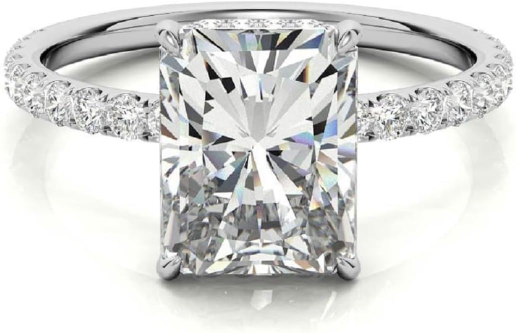 2CT-4CT Radiant Cut Wedding Ring Solitaire Hidden Halo Moissanite Bridal Ring for Women Promise Gifts for Her 925 Silver/10K/14K/18K Gold