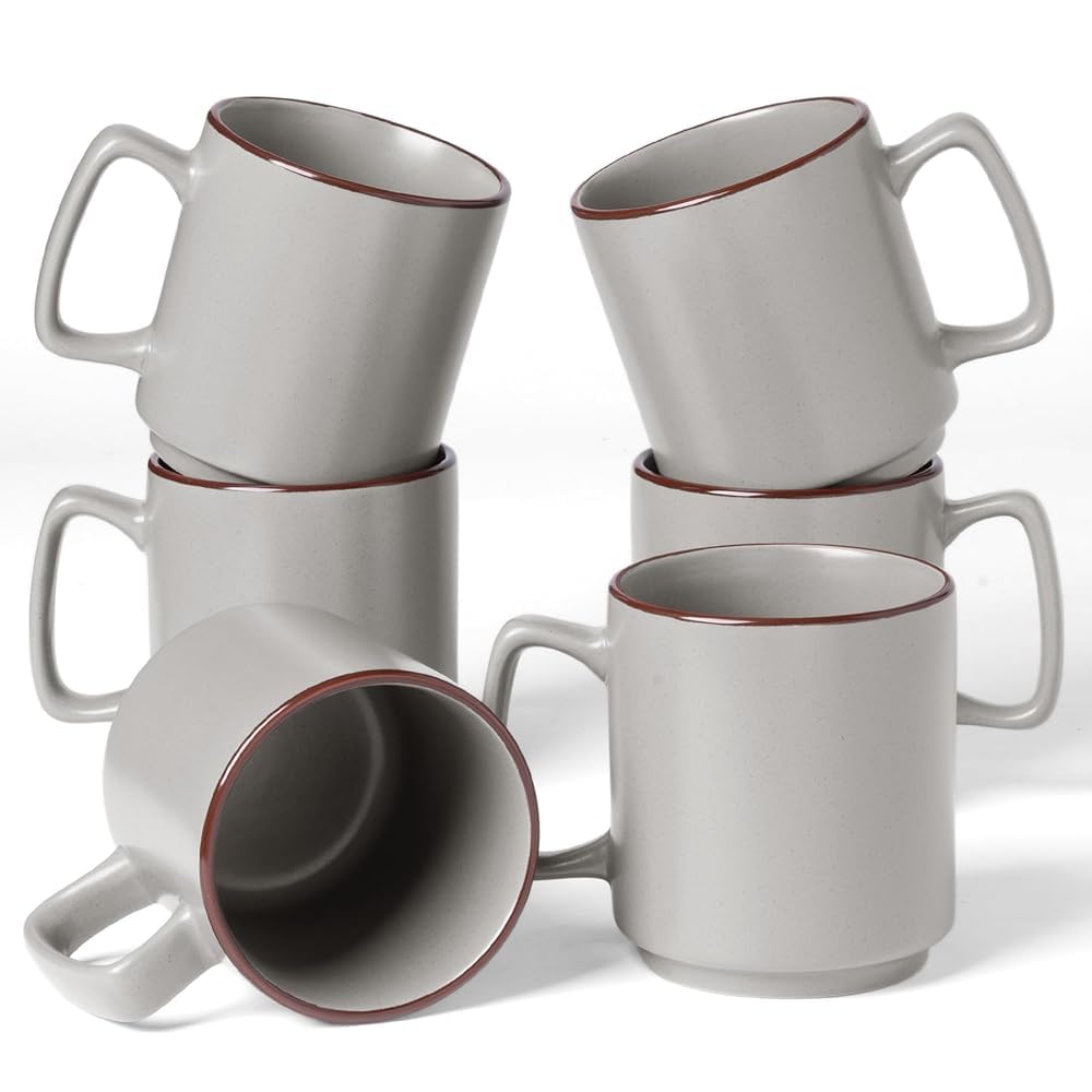 Richmount Nebula Set de tazas de café, 6 piezas, tazas de 384 ml, aptas para microondas y lavavajillas, tazas con asa para café, té, cacao, leche, Gris Claro