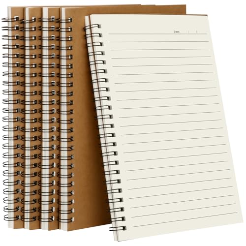 Ixydor Lot de 5 A5 Cahier à Spirale, A5 Cahiers Lignés Kraft, Lignées Notebook, Cahier à Spirale Kraft 60 Feuilles/120 Pages par Bloc, 80 g/m², Bloc Note...