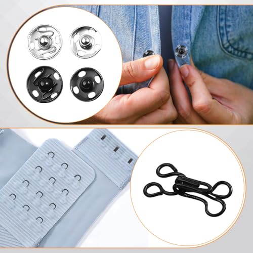 150 Pairs 3 Styles Skirt Hooks and Hook and Eye Sewing Buttons for Clothes, Metal Snaps Buttons Fasteners Press Studs Set for Skirt, Dress, Bra Hooks, Trousers, Sewing DIY Craftingt - Thumbnail 4