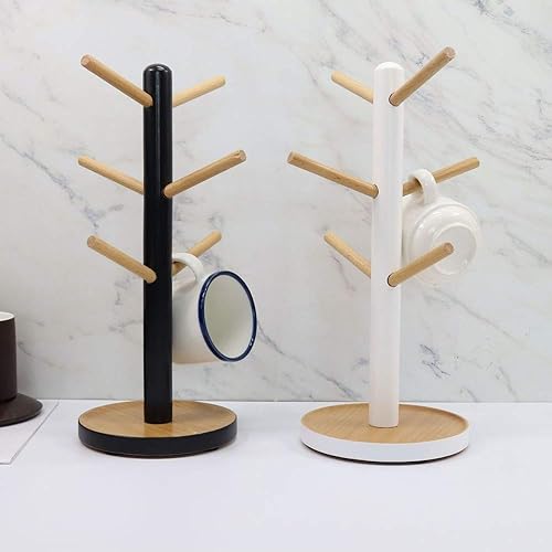 Miniatura 5 de Soporte de madera para tazas, soporte extraíble para taza de té y café, soporte de exhibición para mostrador, estante para tazas con 6 ganchos