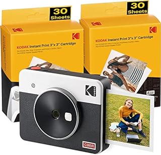 Kodak Mini Shot 3 Retro (60 Sheets) 3x3 2-in-1 Portable Wireless Instant Camera & Photo Printer, Compatible with iOS, Android & Bluetooth, Real Photo HD, 4PASS Technology & Laminated Finish – White