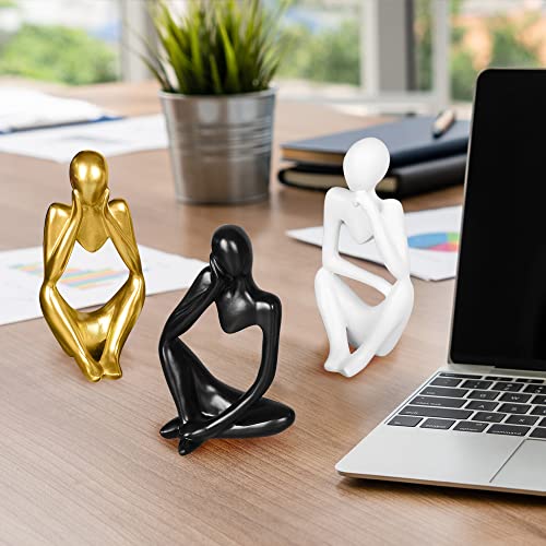 Fineusea Home Decor Resin Thinker Statue Abstract Art, Modern Sculpture Creative Personality,(Small-Gold,Black,White) Desktop,Bookshelf Decor Set Of 3 Simple Fashion Style(Multi-Color) #TOP5