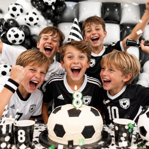Image of 36pcs Black and White Square Foil Balloons Wall Backdrop with 114pcs Soccer Balloon Garland Arch Kit, Double Sided Balloons for World Soccer Boys Sports Theme Baby Shower Party Decorations Set