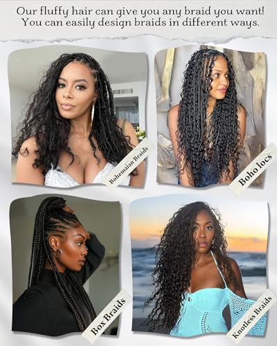 Deep Wave Bulk Braiding Hair Extensions-20 Inches 4 Bundles Natural Black Synthetic Curly Hair Bundle for Braiding,No Weft Braids for Human(20"-4 Bundles,1B#)