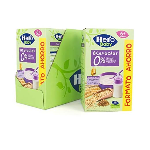 Hero Baby - Papilla de 8 Cereales sin Azúcares Añadidos, para Bebés a Partir de los 6 Meses - Pack de 3 x 820 g