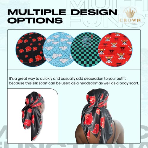 Anime Silky Bandana Satin Scarf - Sakonj Blue Head Scarf For Women And Men, Fashion Silk Warp Hair Scarf Bandana For Sleeping, 90X90Cm, N #TOP5
