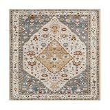 Alfombra cuadrada vintage con diseño de medallón floral oriental, decoración elegante del