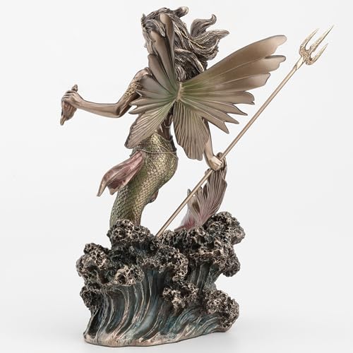 Estatua Reina Sirena con Tridente en Resina y Bronce 9.1 pulg miniatura 6