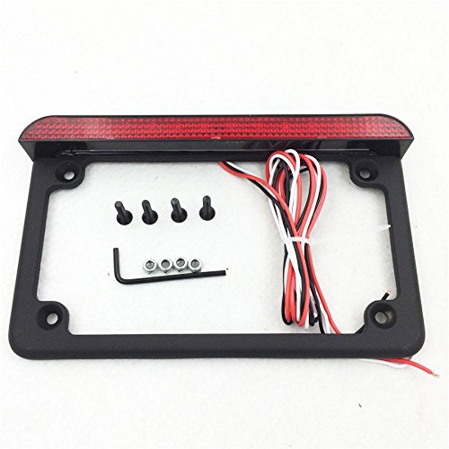 MT294-002-BK Black 7 Inches x 4 Inches Flat License Plate Frame Bracket Tag Holder w/ 6 Inches LED Bar Compatible with Universal /Suzuki/Yamaha/Kawasaki/Harley