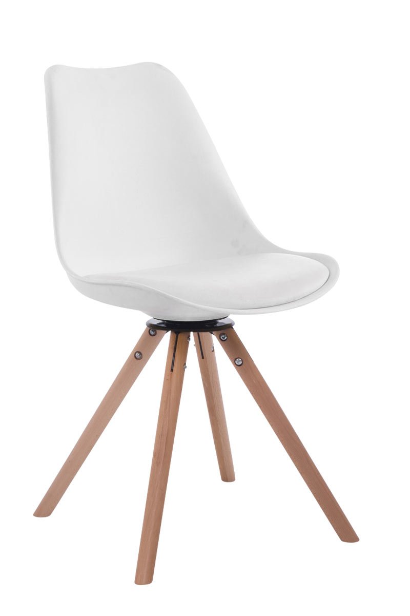 CLP Chaise Visiteur Design Retro TROYES Rond- Chaise de Salle à Manger Rembourré Revêtement en Similicuir Piétement en Bois Forme Ronde - Assis | Couleur Blanc Couleur du Cadre Natura