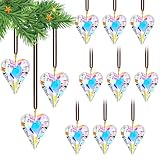 kanpura 12 Pieces Heart Shape Christmas Glass Ornaments Set Ab Crystal Heart Shape Hanging Ornament Xmas Gift for Christmas Tree Valentine's Day Holiday Wedding Anniversary Decoration