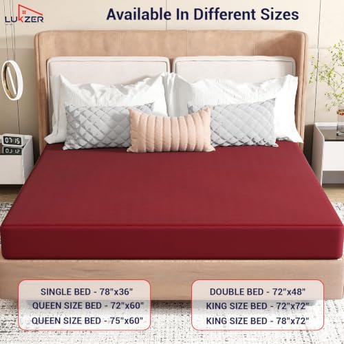Image of Lukzer 100% Waterproof Quilted Mattress Protector Maroon Queen Size 72 x 60 Inches (6 x 5 ft) Cotton-Feel Bed Protector Soft Noiseless Hypoallergenic Breathable Elastic Fitted Mattress Cover /Bed Cover