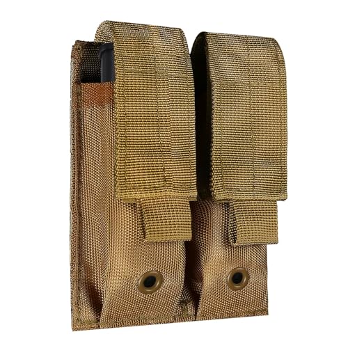 ELVO Pistol Magazine Holster, Double 9mm Mag Pouch, Open-Top Dual Magazine Holder for Tactical Belt, Molle Compatible (Coyote Brown)