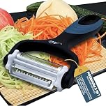 NEEZ 3 in 1 Vegetable Peeler - Fruit, Apple, Carrots, Cucumbers, Tomatoes and Potato Peeler for Kitchens - Rubber Handles Stainless Steel Julienne Peeler - Both Hands Y Peeler (Black)