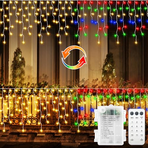 Christmas Icicle Lights Battery Operated 10Ft Color Changing String Lights