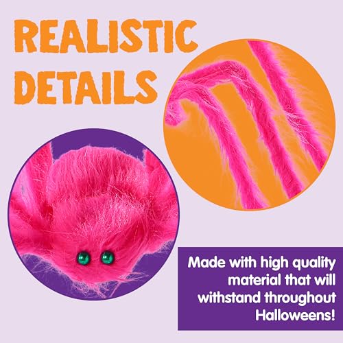 Image of JOYIN Halloween Spider Decorations Outdoor, 5 Ft Giant Neon Colored Pink Spider with Green Eyes for Yard Lawn Garden Halloween Outside Decor, Indoor Haunted House Prop and Party Decor Home
