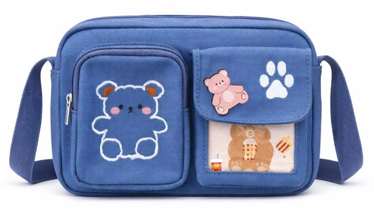 Cute Cartoon Bear Sling Bag for Girls | Mini Canvas Crossbody Bag | Korean Style Small Shoulder Bag for Daily Use
