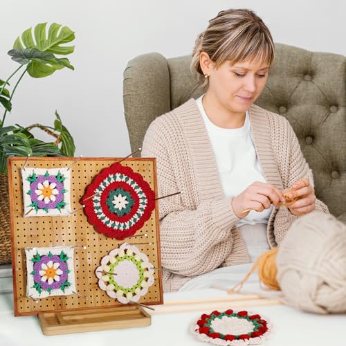 Image of HHSarioneiro 11.8 inch Crochet Blocking Board with 16 Pins /Pegs, Granny Square Blocking Boards for Crochet Projects, Wooden Crocheting Accessories Gifts for Crocheters
