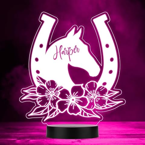 Personalised Horse Head & Horseshoe LED Lamp Cover
