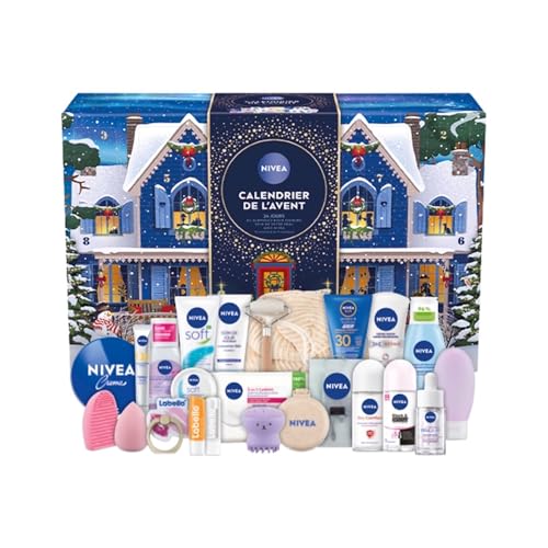 NIVEA - Calendrier de l'Avent Femme Édition 2025 - Coffret Cadeau Beauté - Soins Visage Corps & Lèvres + Accessoires - 24 Fenêtres Surprises - 1pce