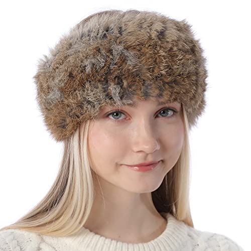 DAWFOLD Women's Faux Fur Headband with Elastic for Winter, Earmuff Earwarmer Fluffy Warm Lined Cold Weather
