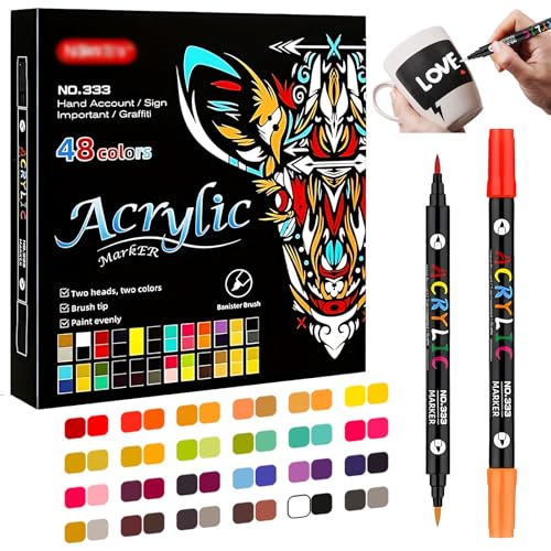 SUMCNU 48 Colori Pennarelli Per Ceramica Colori Per Ceramica Senza Cottura Pennarelli Acrilicipennarelli Acrilici Doppia Punta Colori Per Vetro Permanenti