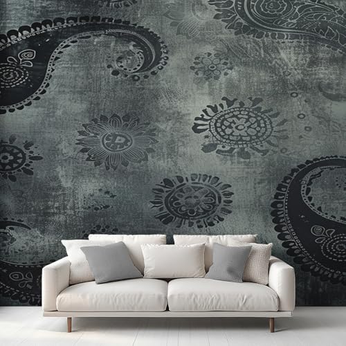 Fresque murale intisse de haute qualite motif mandala gris L310 cm