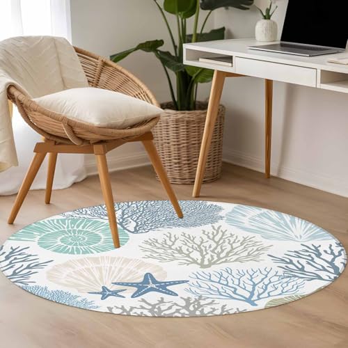 Tapete redondo 4 ft estilo náutico coral suave antideslizante miniatura 6