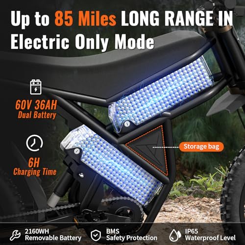 Image of Riding'times GT73 Pro Electric Dirt Bike for Adults Teens 3000W, Max 50 MPH & 85 Mile Long Range, 60V 36AH Dual Battery Ebike, Electric Dirtbike with 25 inch Motorcycle Tires, Dual Hydraulic Brakes