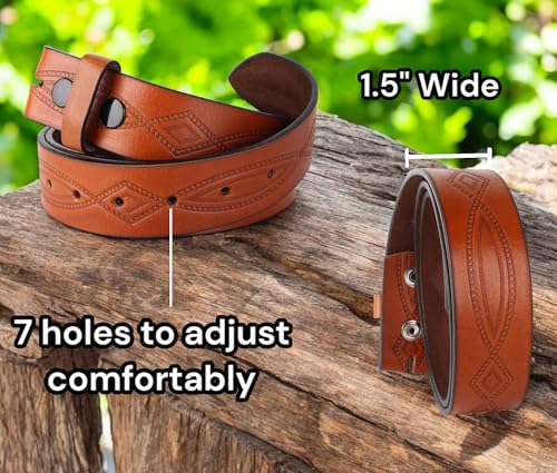 Image of F&L CLASSIC Western Belt without buckle for men - Full Grain Leather Cowboy Belts for jeans - One Piece Leather strap belt