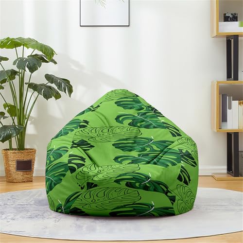 Odot Funda Puff Salon Sin Rellenos, Plantas Tropicales Puff Gamer para Exteriores y Interiores Lavable Poliéster, Bean Bag Sala de Estar, Funda Sofá Perezoso Decoracion (Verde 2,L(90x110cm))