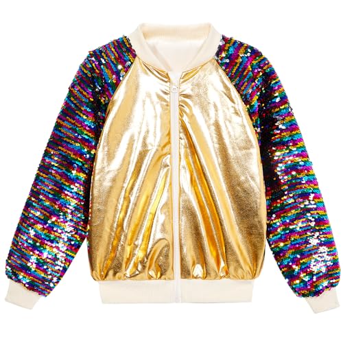 Image of Boys Sequin Jackets Flip Sparkle Sleeve Bomber Varsity Kids Glitter Birthday Jacket Coat Leather Shiny Boy Clothes