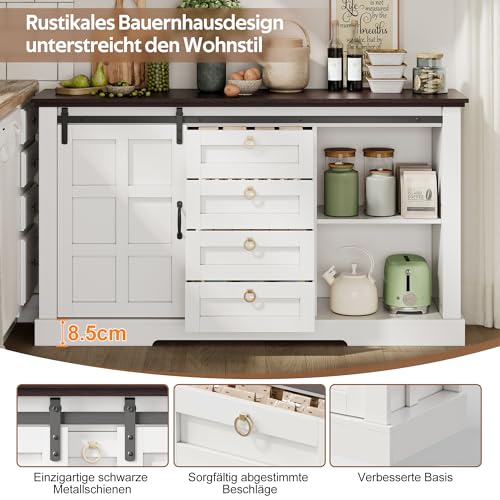 Cómoda blanca HAINEW HD26063003 de 2 puertas correderas y 4 cajones para dormitorio 7