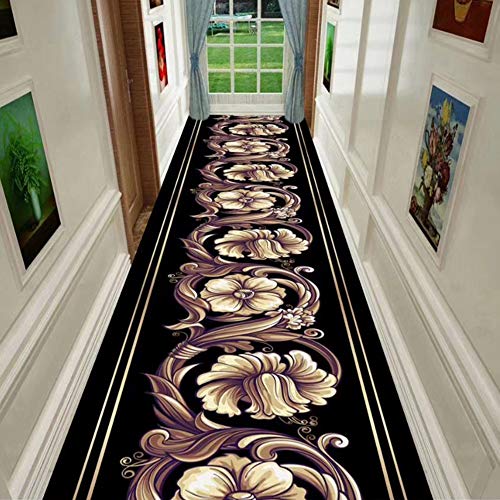 Tapis couloir noir fleurs ZRUYI pour protéger vos sols des passages répétés - 3